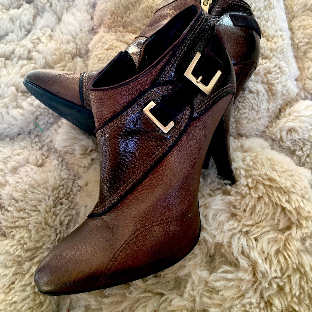 Versace Brown Ankle Boots with Gold Buckles